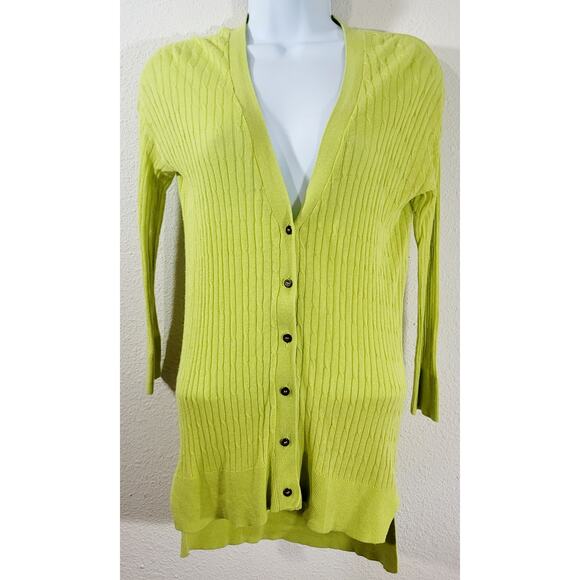 JCP Lime Green V Neck Button Up Cardigan Sweater Small Lightweight Soft - Picture 1 of 6